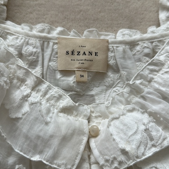 Sézane Alban White Floral Jacquard Top 34 or 2 - Picture 4 of 4
